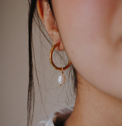 Single Pearl Hoops