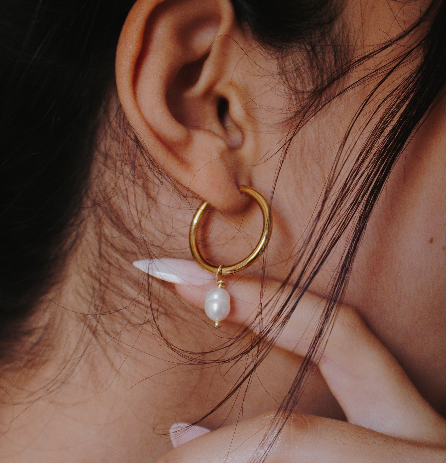 Single Pearl Hoops